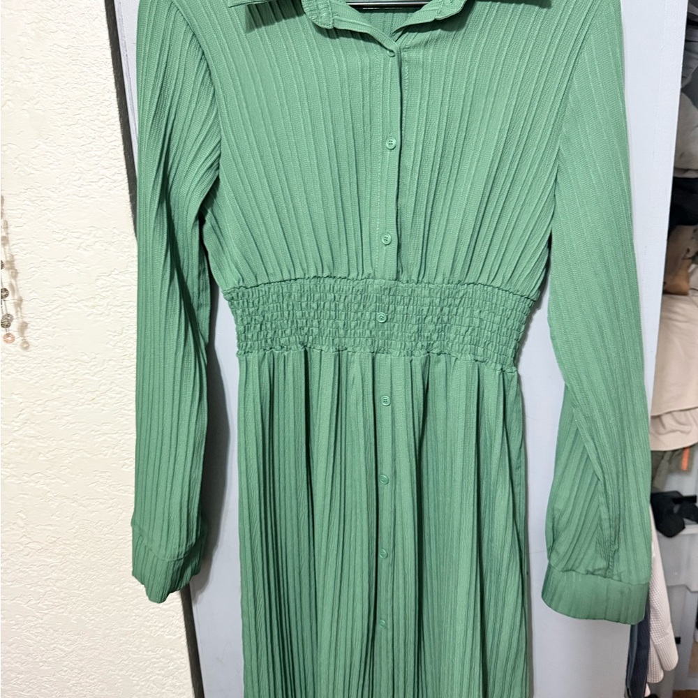 SHEIN Sage Green Long Sleeve Dress